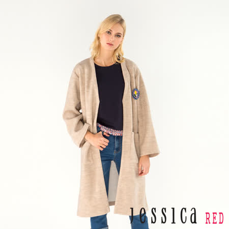 JESSICA RED - 率性立體徽章雙口袋長版外套（棕褐）