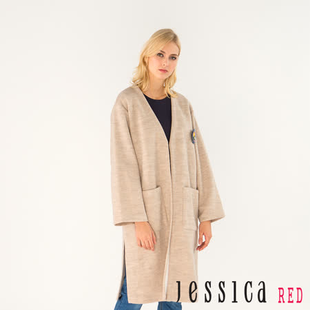 JESSICA RED - 率性立體徽章雙口袋長版外套（棕褐）