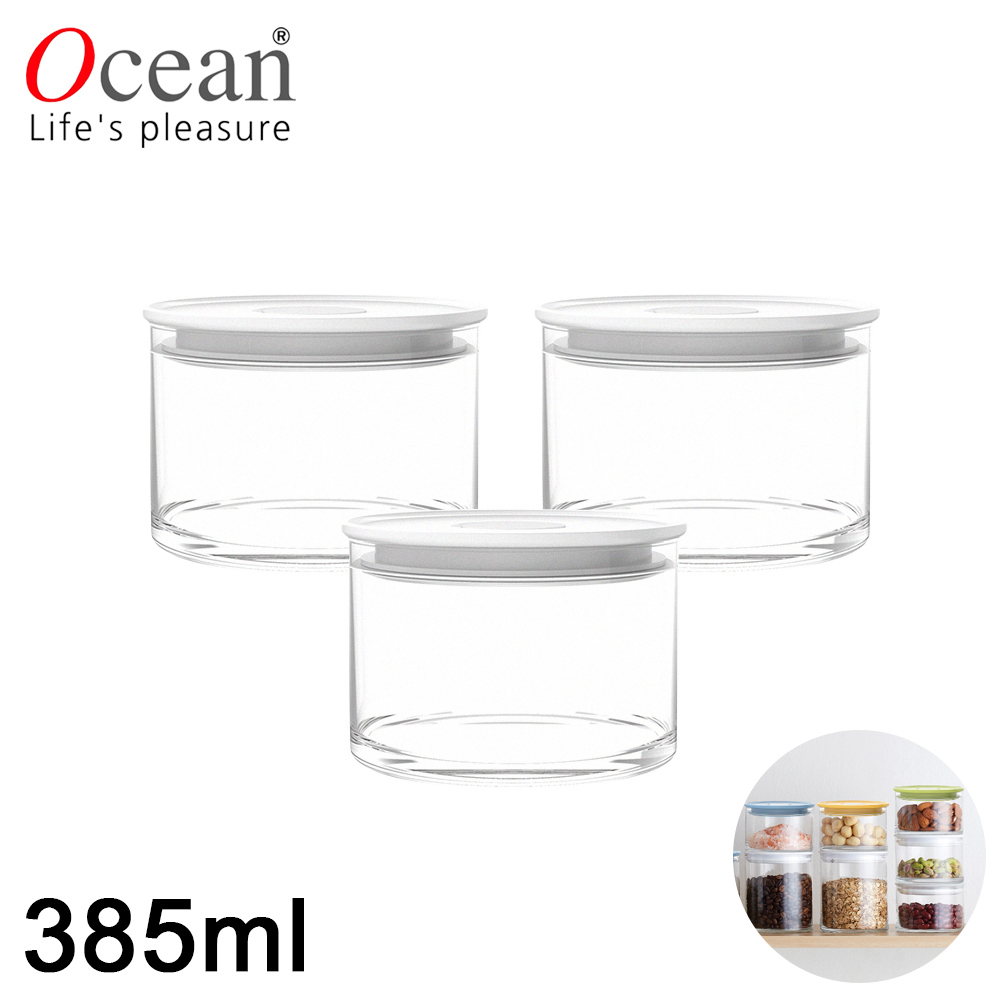 【OCEAN】NORMA系列儲物/儲存玻璃真空罐385ML-3入組(白)