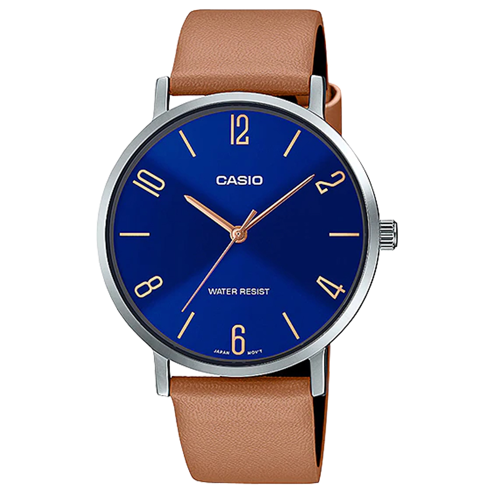 CASIO 卡西歐 簡約時尚指針男錶 皮革錶帶 日常生活防水 MTP-VT01L(MTP-VT01L-2B2)