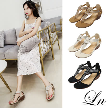 LN 
閃爍鬆緊坡跟涼拖鞋