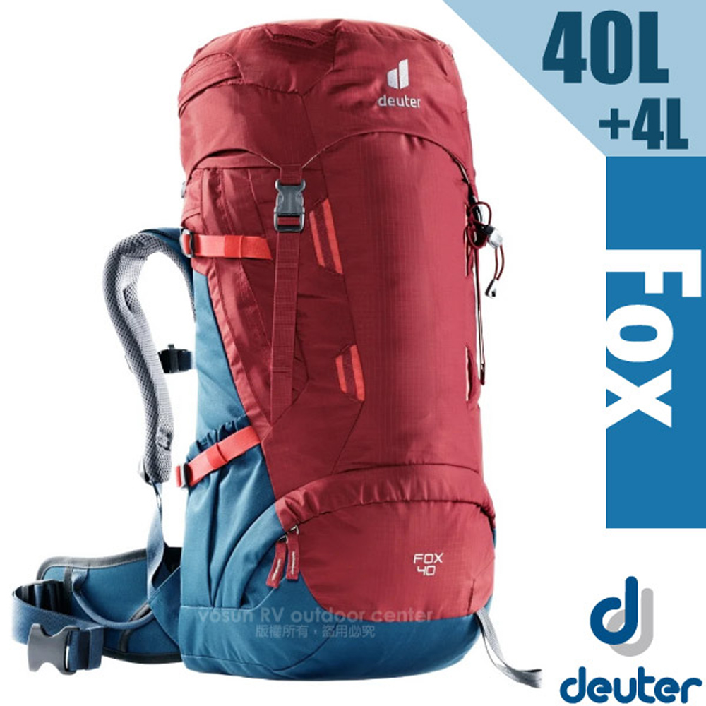 【德國 Deuter】Fox 40+4L 專業輕量拔熱透氣背包(大容量設計+Vari Quick速調肩帶系統)_3611221 紅/藍