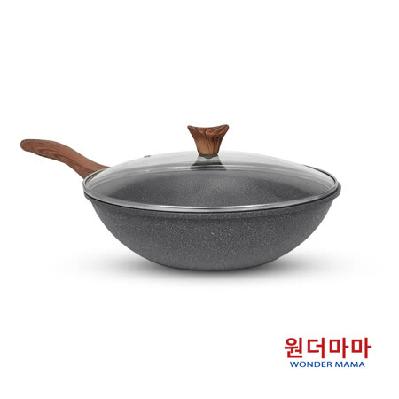 【韓國WONDER MAMA】灰鈦木紋不沾鍋具3件組(炒鍋+湯鍋+鍋蓋)