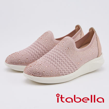 itabella．編織水鑽麻花輕量休閒鞋(0621-P5粉色)