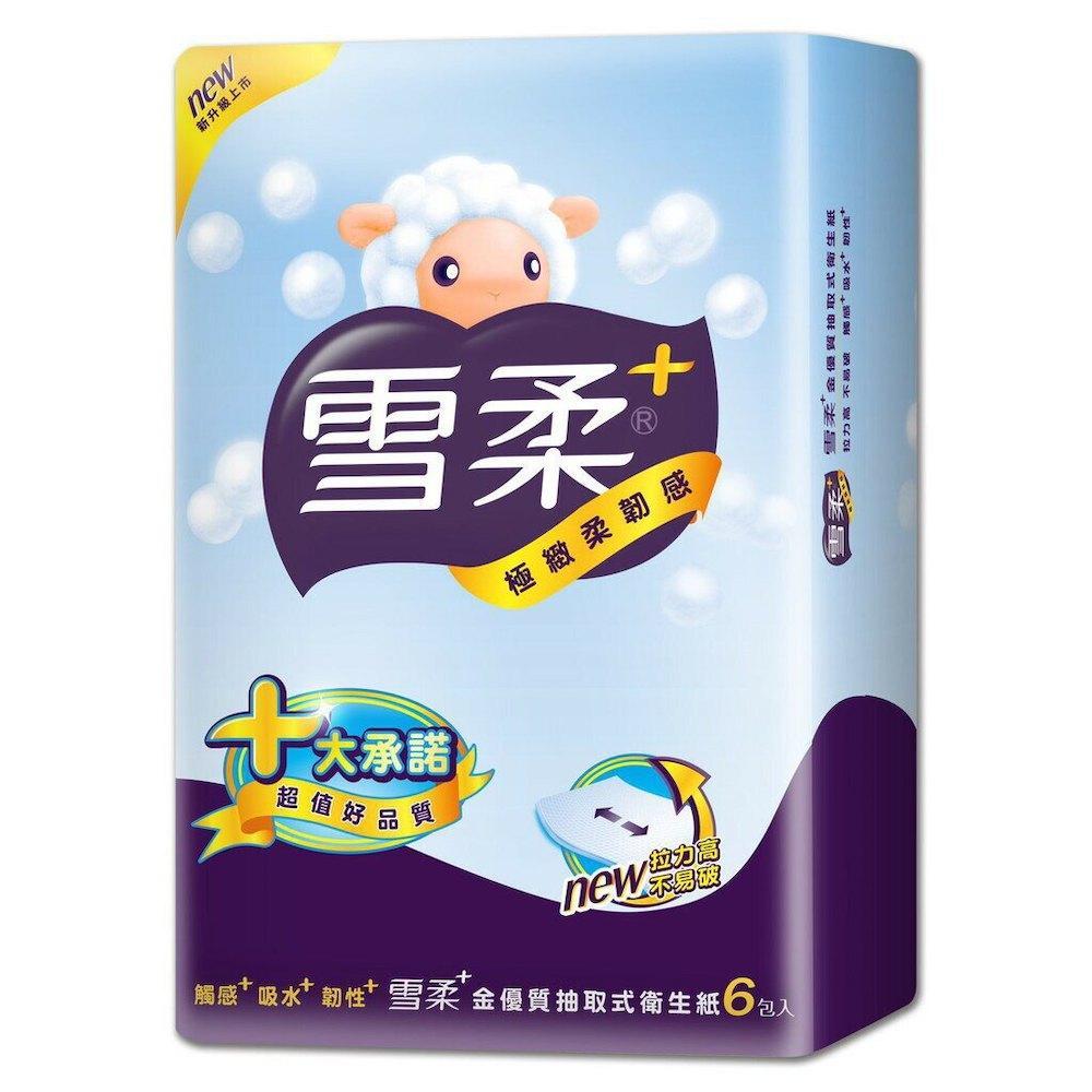 【雪柔】金優質抽取衛生紙90抽x6包/串+原萃親膚面紙x1包