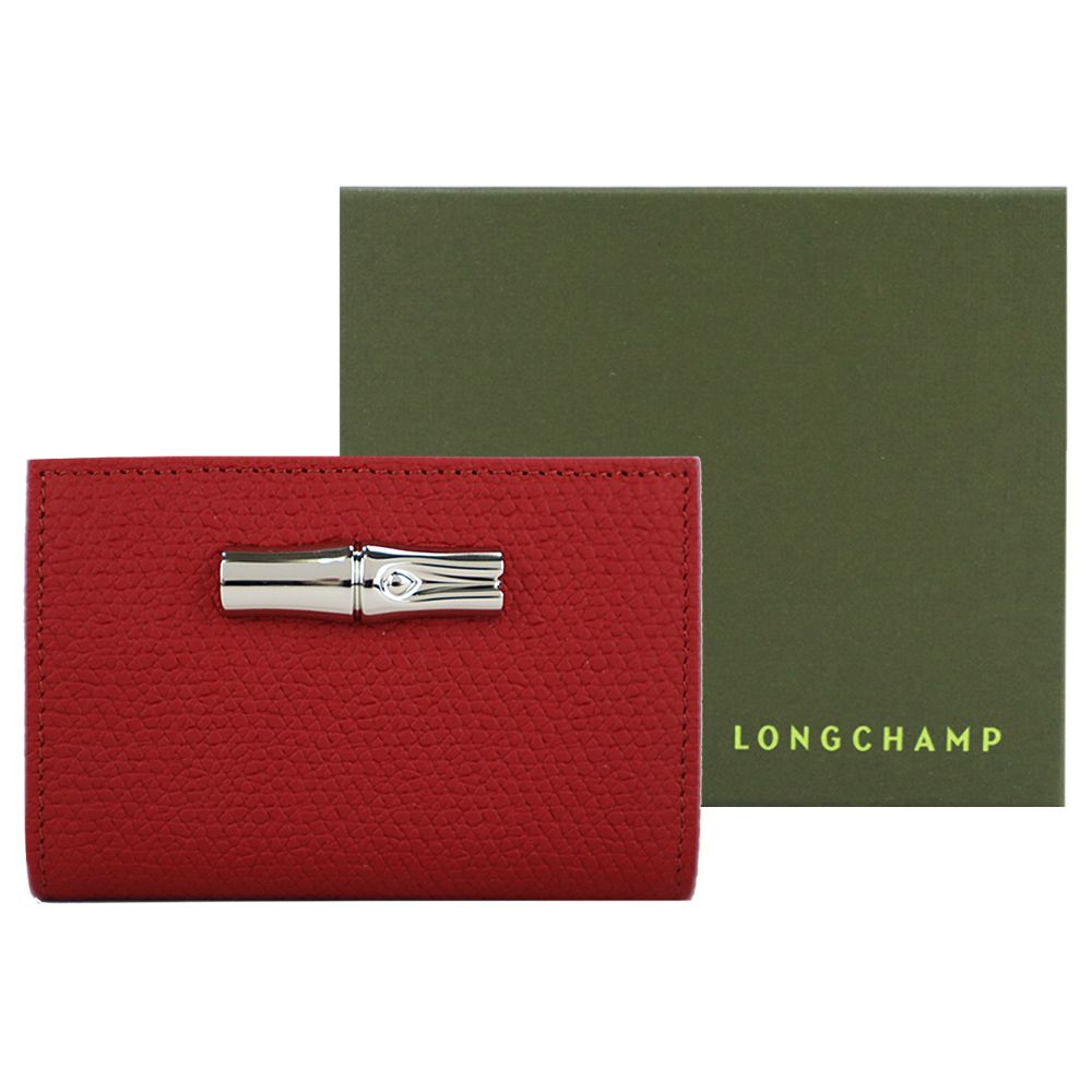 LONGCHAMP ROSEAU系列竹節卵石紋牛皮口袋三折翻蓋短夾(多色選)