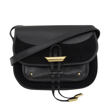 TODS 專櫃商品 金屬扣環小牛皮拼接斜背包.黑