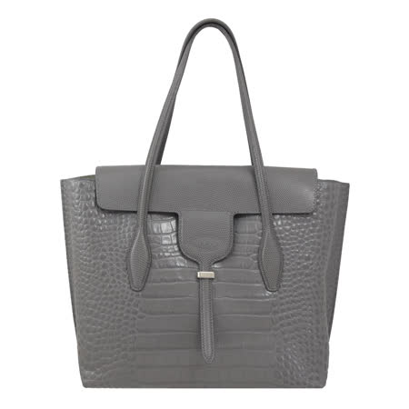 TODS JOY 鱷魚紋小牛皮雙層大托特包.灰