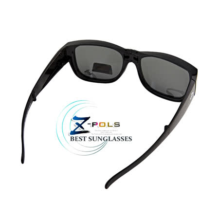 【Z-POLS】新一代包覆式多功能可折疊收納設計 抗UV400頂級Polarized寶麗來偏光太陽眼鏡套鏡(亮面黑款)