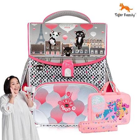 Tiger Family小學者超輕量護脊書包-粉格小貓