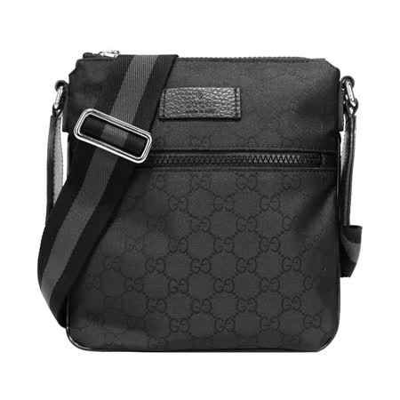 GUCCI 經典雙G LOGO尼龍拉鍊斜背包(黑)