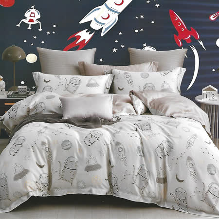 LAMINA 喵遊太空 100%天絲枕套床包組 雙人