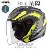 【SOL】SO-7 星際 消光黑/螢光黃 3/4罩 OF-77(LED燈│內藏墨鏡│GOGORO)