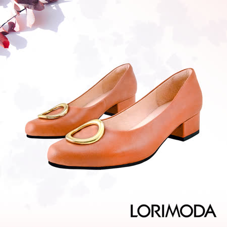 【LORIMODA】嚴選光澤柔軟皮革真皮中低跟包鞋 MOLISE.2 (棕色)