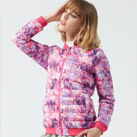 TECTOP探拓戶外【YW7862女款】輕薄羽絨立領外套【紫粉印花】