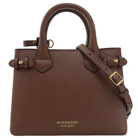 BURBERRY 專櫃商品 8036517 TAN 棉麻拼接手提兩用包.咖 小