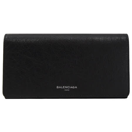 Balenciaga 巴黎世家542008 壓印logo小羊皮扣式長夾 黑色 Friday購物