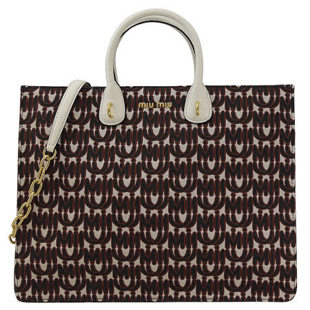MIU MIU 5BG154 刺繡LOGO帆布拼接兩用包.白邊