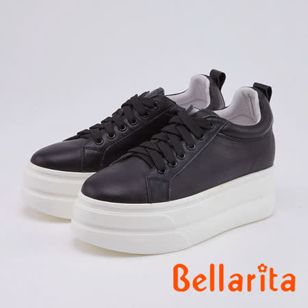 Bellarita．素面牛皮厚底休閒鞋(0909-90黑色)