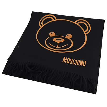 MOSCHINO 30627 M2094 泰迪熊臉羔羊毛流蘇圍巾.黑