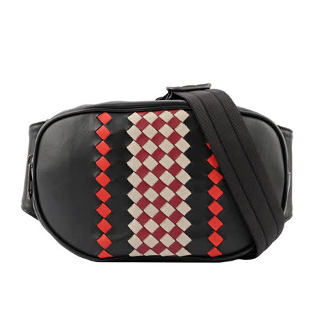【BOTTEGA VENETA】Club 19 小羊皮拼色編織斜背/腰包(黑色) 548028 VBM92 8702