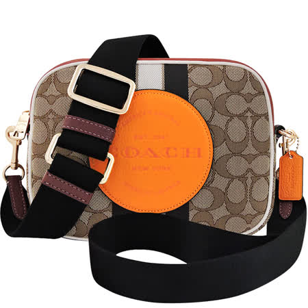 COACH 大C織紋方形斜背相機包-咖啡色