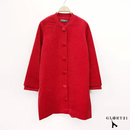 【GLORY21】 紋路亮面長版外套(紅色)