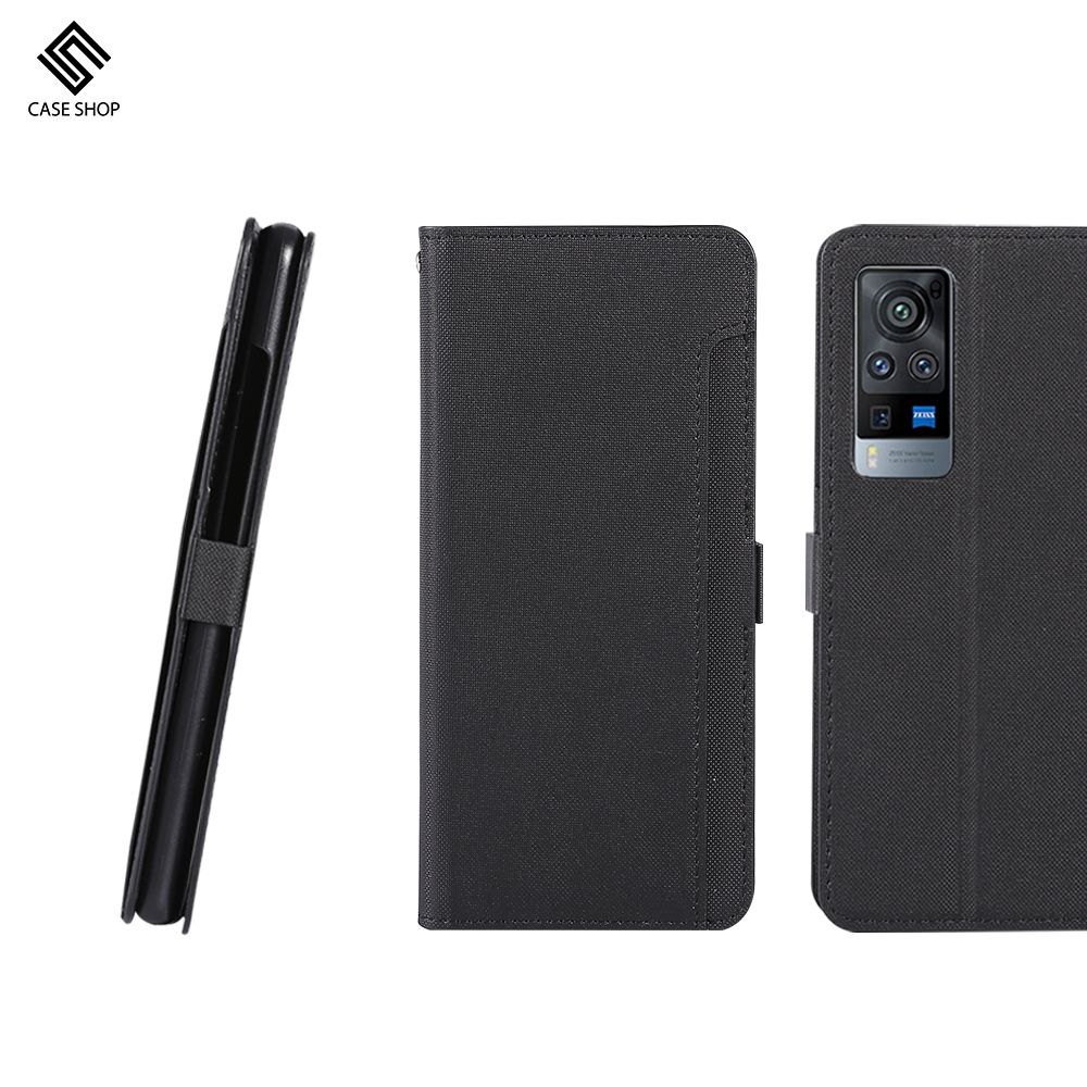 CASE SHOP vivo X60(5G) 專用前插卡側立式皮套-黑