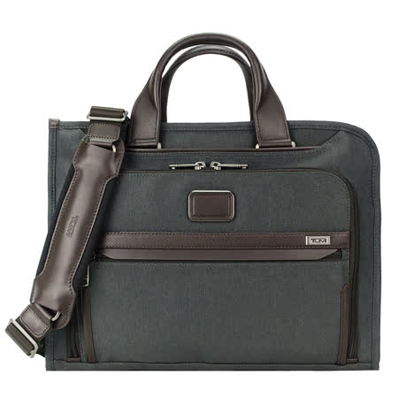 TUMI ALPHA 3系列薄型L拉鍊多夾層兩用公事包(炭灰)