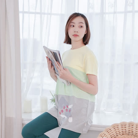 FANTINO
拼接短袖長版家居服