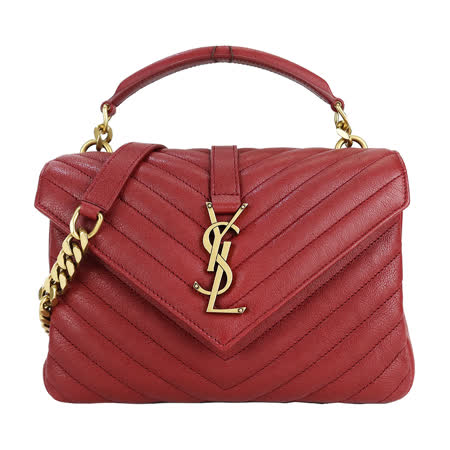 YSL MONOGRAM系列復古金屬LOGO羊皮學院手提/肩背包(中/紅X金)