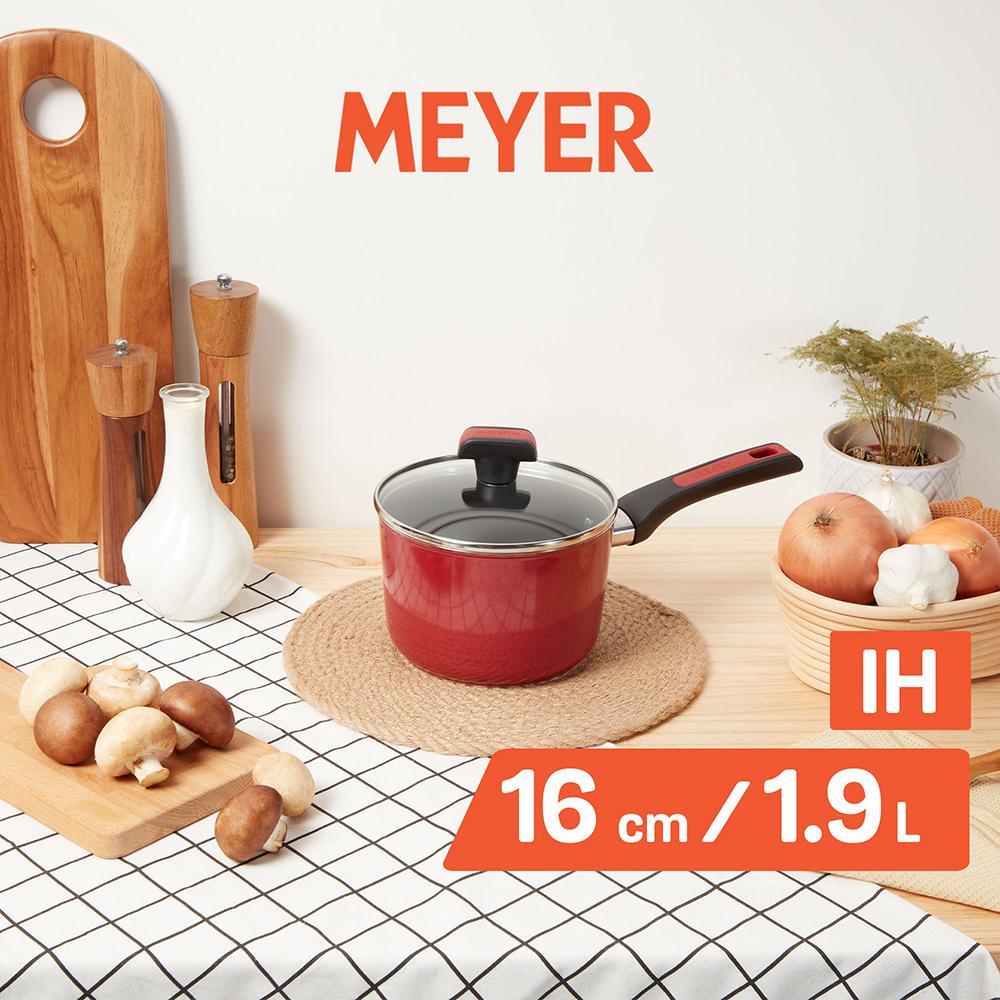 【MEYER 美亞】輕享紅不沾單柄湯鍋16cm(附蓋)電磁爐適用