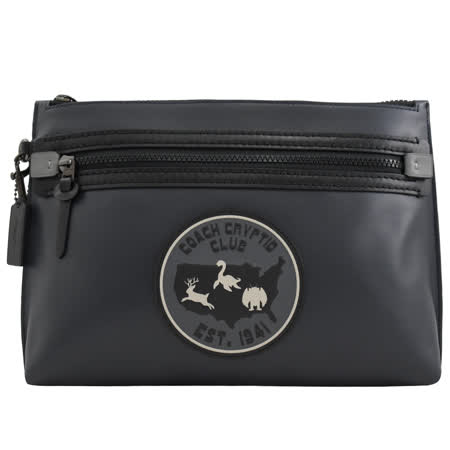 COACH 89592 圓標LOGO超輕皮革手提大手拿包萬用袋.深藍