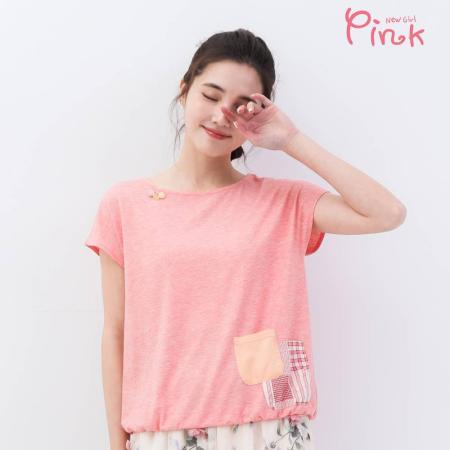 Pink*
清甜口袋拼接上衣 (粉/藍 2色) 