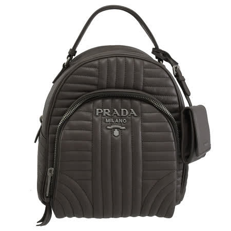 PRADA 1BZ030 浮雕LOGO牛皮雙肩後背包.深灰