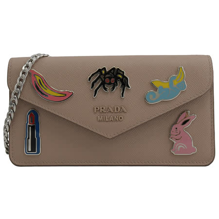 PRADA 1DH044 限定動物造型徽章造型肩斜WOC鍊包.膚