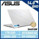 (贈電競背包)ASUS 華碩 ROG Zephyrus GA401QM-0022D5900HS 14吋電競筆電-月光白