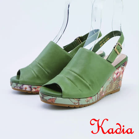 Kadia 真皮魚口厚底楔型涼鞋 1104 41綠色 Friday購物