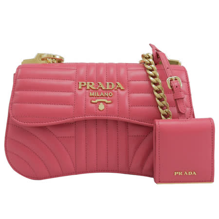 PRADA 金屬浮雕LOGO牛皮肩斜鍊包
