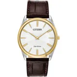 CITIZEN 星辰 Eco-Drive 光動能紳士薄型手錶-金圈x咖啡/38mm AR3074-03A