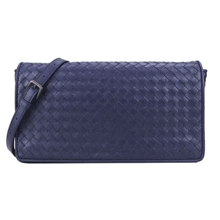 BOTTEGA VENETA經典編織小羊皮翻蓋鏈帶斜背包(紫598199 VN581 4114)