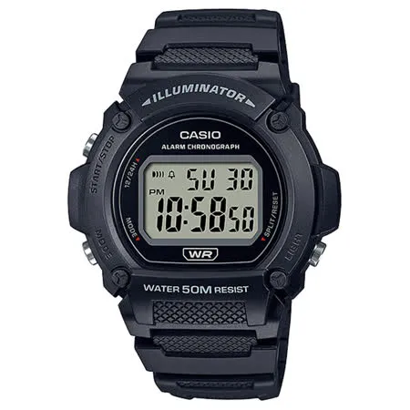 CASIO 卡西歐 電子錶 橡膠錶帶 防水50米 LED背光照明(W-219H-1A)