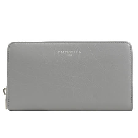 Balenciaga 巴黎世家519641 燙銀logo小牛皮拉鍊長夾 灰 Friday購物