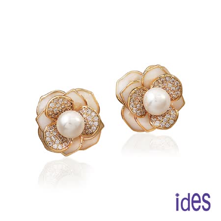 ides愛蒂思 時尚輕珠寶淡水貝珠晶鑽耳環/花漾