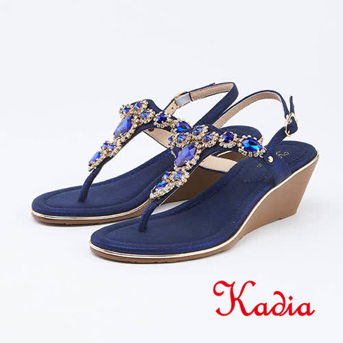 kadia．古典水鑽人字楔型涼鞋(1305-55藍色)