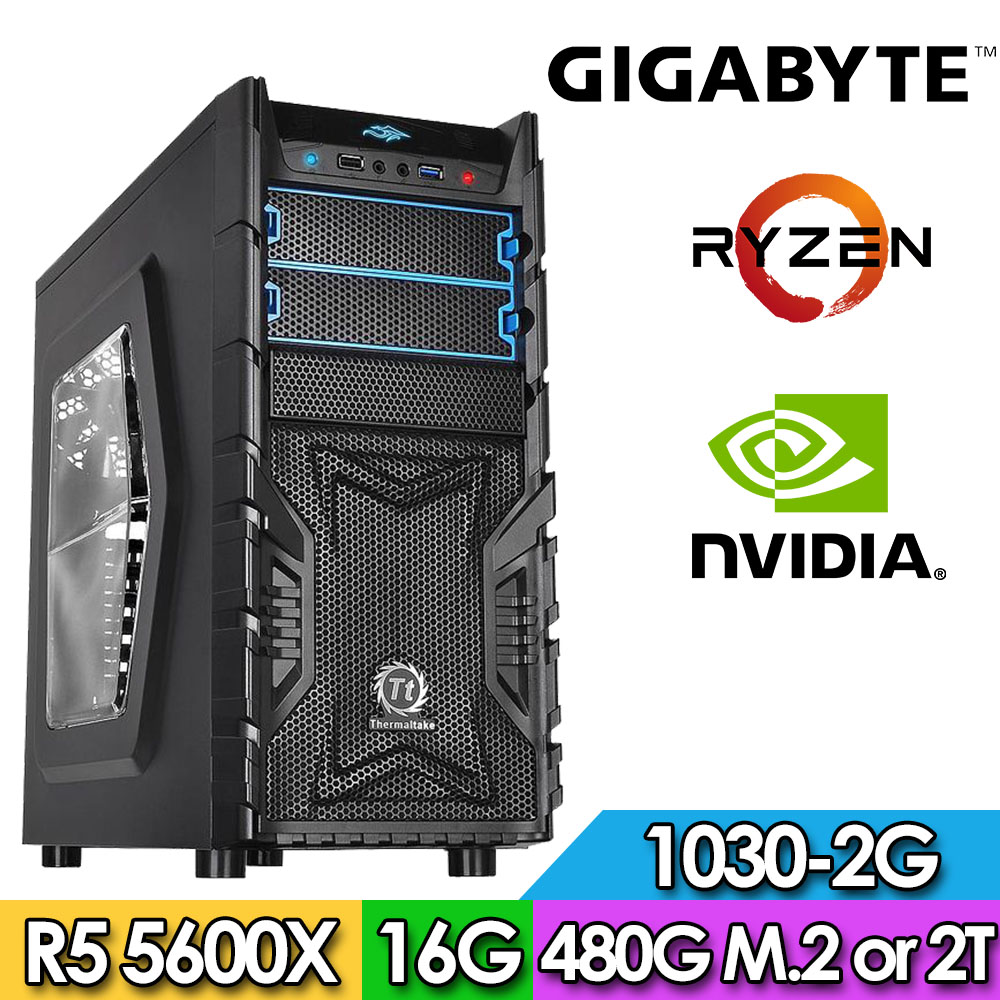 技嘉B550平台【極致忍術】R5六核獨顯電玩機(R5-5600X/16G/2TB//GT1030-2G)