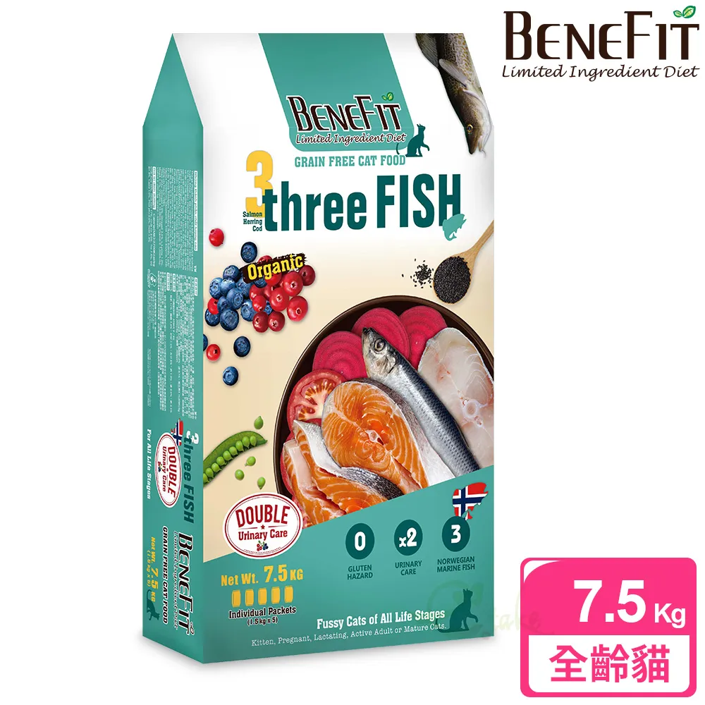 【BENEFIT斑尼菲】無穀貓糧 7.5kg(鮭魚+鯡魚+鱈魚)