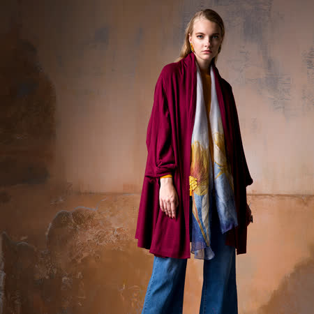 磨毛輕質棉感垂墜領長罩衫