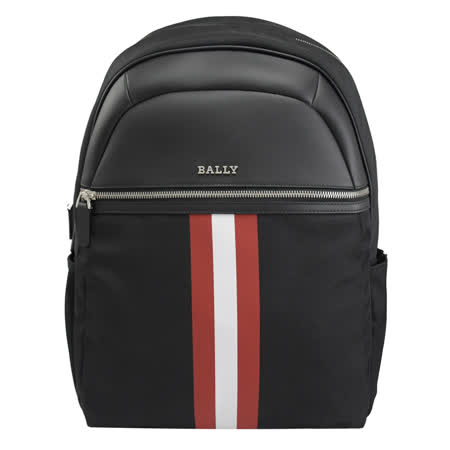 BALLY 6238384 TOLAND 經典條紋尼龍雙層後背包.黑