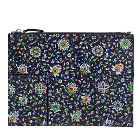 TORY BURCH 專櫃款 66282 燙金LOGO印花旅用手拿/收納包.深藍